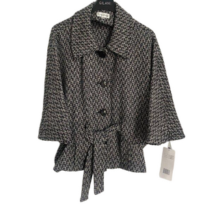 Gilani Black/White Vintage Wool Blend Tweed Poncho Style Belted Jacket Size 10